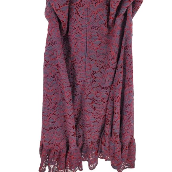 ModCloth A Night Like This Halter Dress Navy Red Lace Overlay Ruffle Hem 28 - Picture 4 of 16